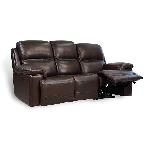 Top Grain Leather Power Reclining Sofa Adjustable Headrest Cross Stitching Bed Bath